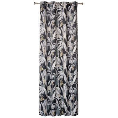 Zasłona z kółkami CANNA 135 x 260 cm, czarna/liście