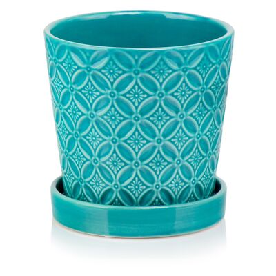 Donica ceramiczna z podstawkiem turkusowa 15 cm
