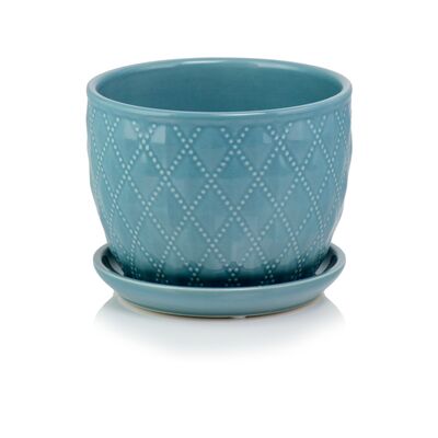 Donica ceramiczna z podstawkiem niebieska 13 cm