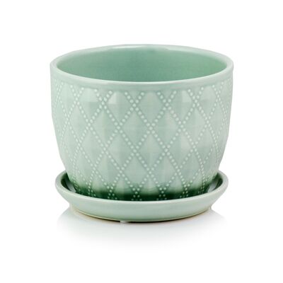 Donica ceramiczna z podstawkiem miętowa 13 cm