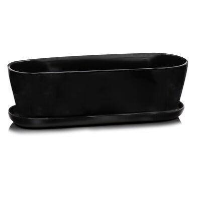 Podłużna donica z podstawkiem czarna 11 cm