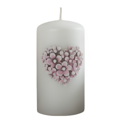 Świeca Flower Heart słupek 6 x 11,5 cm biała perła
