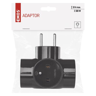 Rozgałęźnik 3 x z uziemieniem czarny P0030