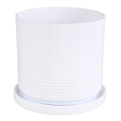 Doniczka cylinder Rille 17 cm + podstawka biały