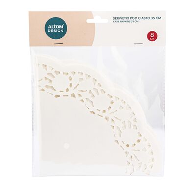 Komplet 8 serwetek okrągłych papierowych pod ciasto śr. 35 cm