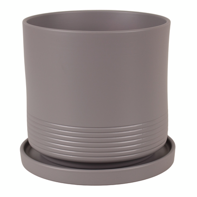 Doniczka cylinder Rille 17 cm + podstawka basaltowy matowy