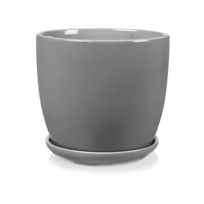 Donica ceramiczna z podstawkiem szara 14 cm