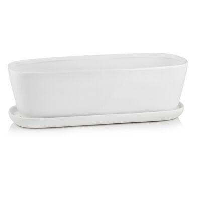 Podłużna donica z podstawkiem biała 11 cm