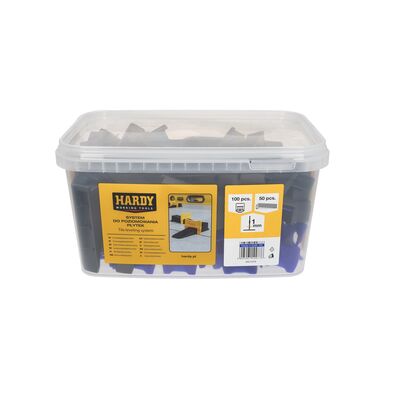 Zestaw do poziomowania płytek w wiaderku: Klipsy fuga 1 mm płytki 3-16 mm 100 sztuk + kliny 50 sztuk Hardy