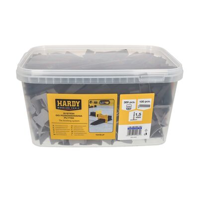 Zestaw do poziomowania płytek w wiaderku: Klipsy fuga 1,5 mm płytki 3-16 mm 300 sztuk + kliny 100 sztuk Hardy