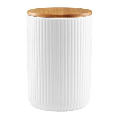 Pojemnik z bambusową pokrywką Curly 15 cm biały