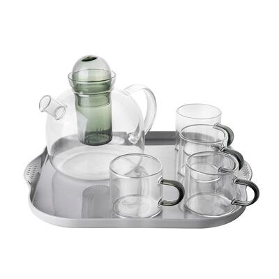 Dzbanek do herbaty kula szklany 670 ml + filiżanki 90 ml szklane transparentny