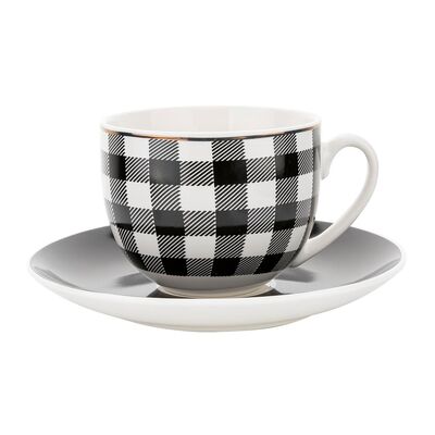 Filiżanka ze spodkiem Winter Glam Grid 220 ml kratka wielokolorowy