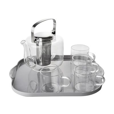 Dzbanek szklany do herbaty 670 ml + filiżanki 90 ml szklane transparenty Retro