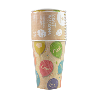 Kubek papierowy Kraft Balloons 12 sztuk