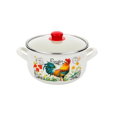 Garnek emaliowany Pyza Kogucik z pokrywką 16 cm 2,1 l