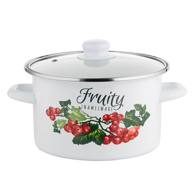 Garnek emaliowany prosty Kalina z pokrywką 20 cm 3,75 l