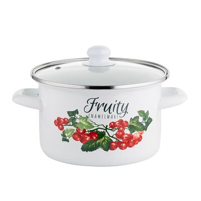 Garnek emaliowany prosty Kalina z pokrywką 18 cm 2,65 l