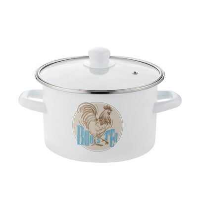 Garnek emaliowany prosty Kogut z pokrywką 16 cm 2,2 l