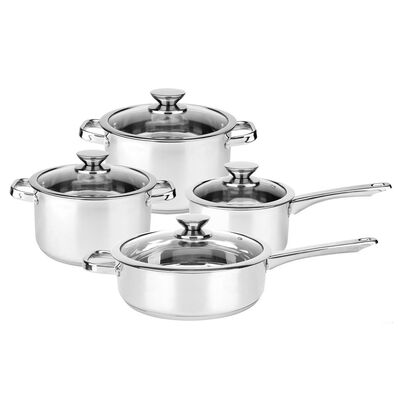 Zestaw garnków nierdzewnych z pokrywkami Dover 2 garnki + rondel + patelnia