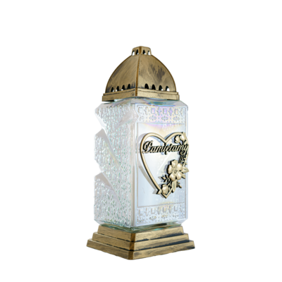 Znicz szklany Pamiętamy 36 x 14 cm 45 h złoty