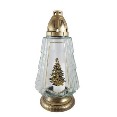 Znicz szklany choinka 35 cm 45 h złoty