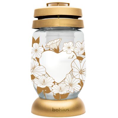 Znicz szklany Serce 11 x 22,4 cm 36 h biało-złoty