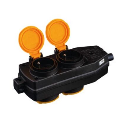 Gniazdo przenośne 4-krotne IP44 16 A 230 V moc max 3680 W czarne żółte klapki