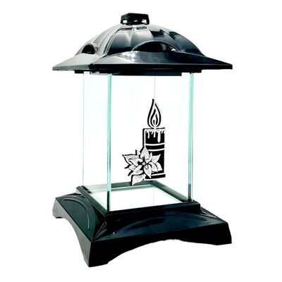 Znicz kapliczka świeczka 25 x 16 cm czarno-srebrny