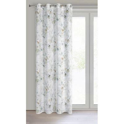 Zasłona gotowa na przelotkach Sena 140 x 250 cm niebieskie kwiaty biały