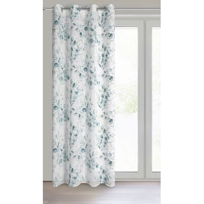 Zasłona gotowa na przelotkach Sena 140 x 250 cm zielone kwiaty biały