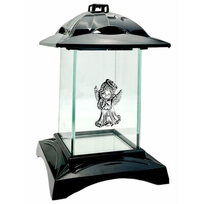 Znicz kapliczka aniołek 25 x 16 cm czarno-srebrny