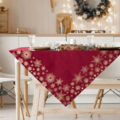 Obrus świąteczny Joy 85 x 85 cm szampańskie gwiazdy czerwony