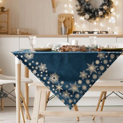 Obrus świąteczny Joy 85 x 85 cm szampańskie gwiazdy granatowy