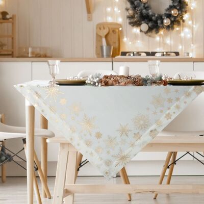 Obrus świąteczny Joy 85 x 85 cm szampańskie gwiazdy biały