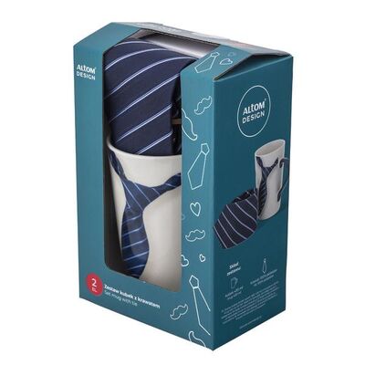 Kubek porcelanowy z wzorem krawatu i krawatem w zestawie 430 ml biały
