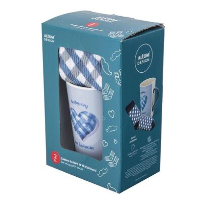 Kubek wysoki porcelanowy 430 ml w zestawie ze skarpetkami wielokolorowy