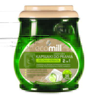 Kapsułki do prania uniwersalne 2w1 zielona herbata 50 sztuk MILL clean ecomill
