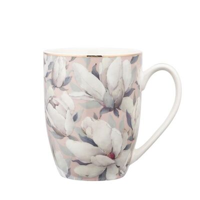 Kubek porcelanowy Magnolia w kwiaty 350 ml różowy