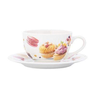 Filiżanka porcelanowa ze spodkiem 260 ml 15 cm Słodkości beżowy