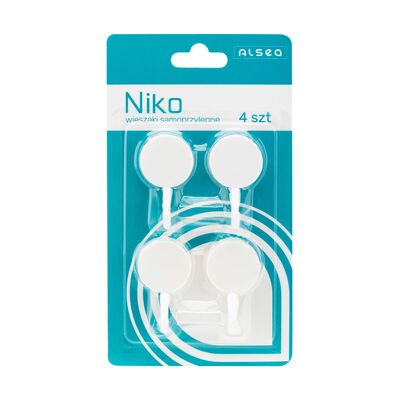 Wieszaki samoprzylepne Niko plastikowe 4 sztuki biały