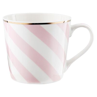 Kubek Geometric Paski 400 ml różowo-biały