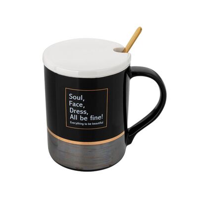 Kubek z pokrywką i łyżeczką Pearl Black 350 ml wielokolorowy