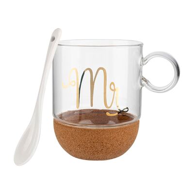 Kubek szklany na korkowej podstawce MR 240 ml transparentny