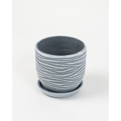 Doniczka ceramiczna Fala z podstawkiem 16 cm szary