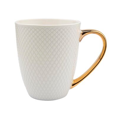 Kubek prezentowy Romby ze złotym uchem 400 ml biały