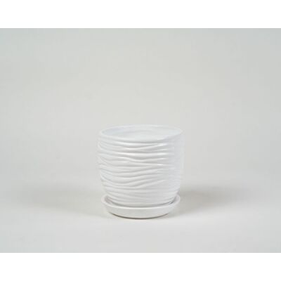 Doniczka ceramiczna Fala z podstawkiem 22 cm biały