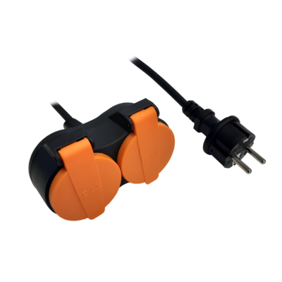 Przedłużacz H05RR-F 3G 1,0 mm² 1 m 2 gniazda IP44 czarno-pomarańczowy