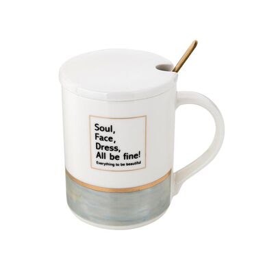 Kubek z pokrywką i łyżeczką Pearl Blue 350 ml wielokolorowy