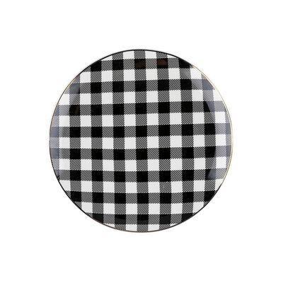 Talerz deserowy Winter Glam Grid 20 cm kratka czarno-biały